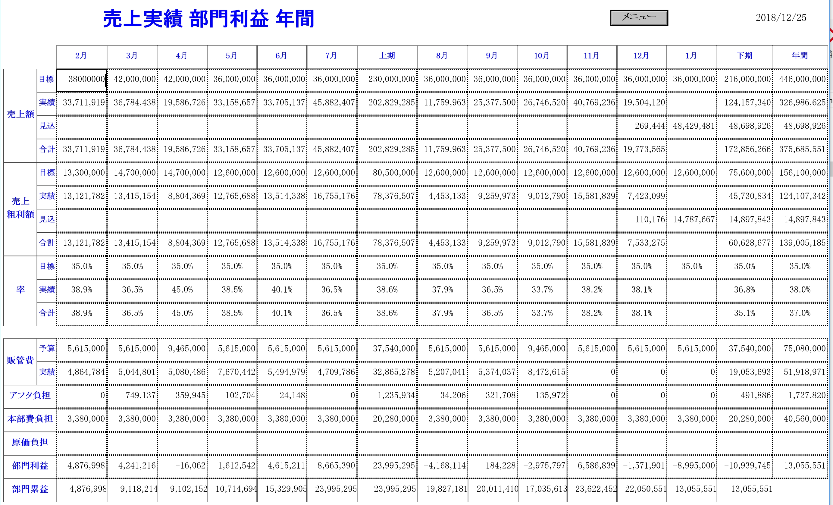 受注・売上年間管理進捗表
